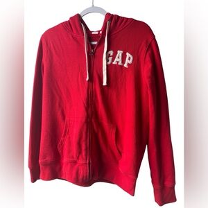 GAP Women’s Large Bright Red Fleece Zip-Up Hoodie Pockets vintage vibes